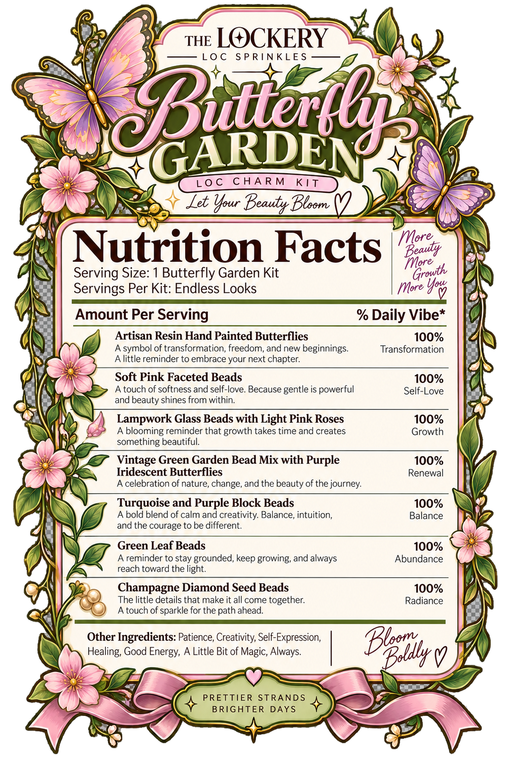 Butterfly Garden loc charm kit nutrition facts