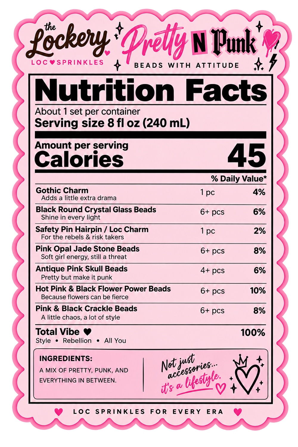 Pretty N Punk loc charm kit nutrition facts