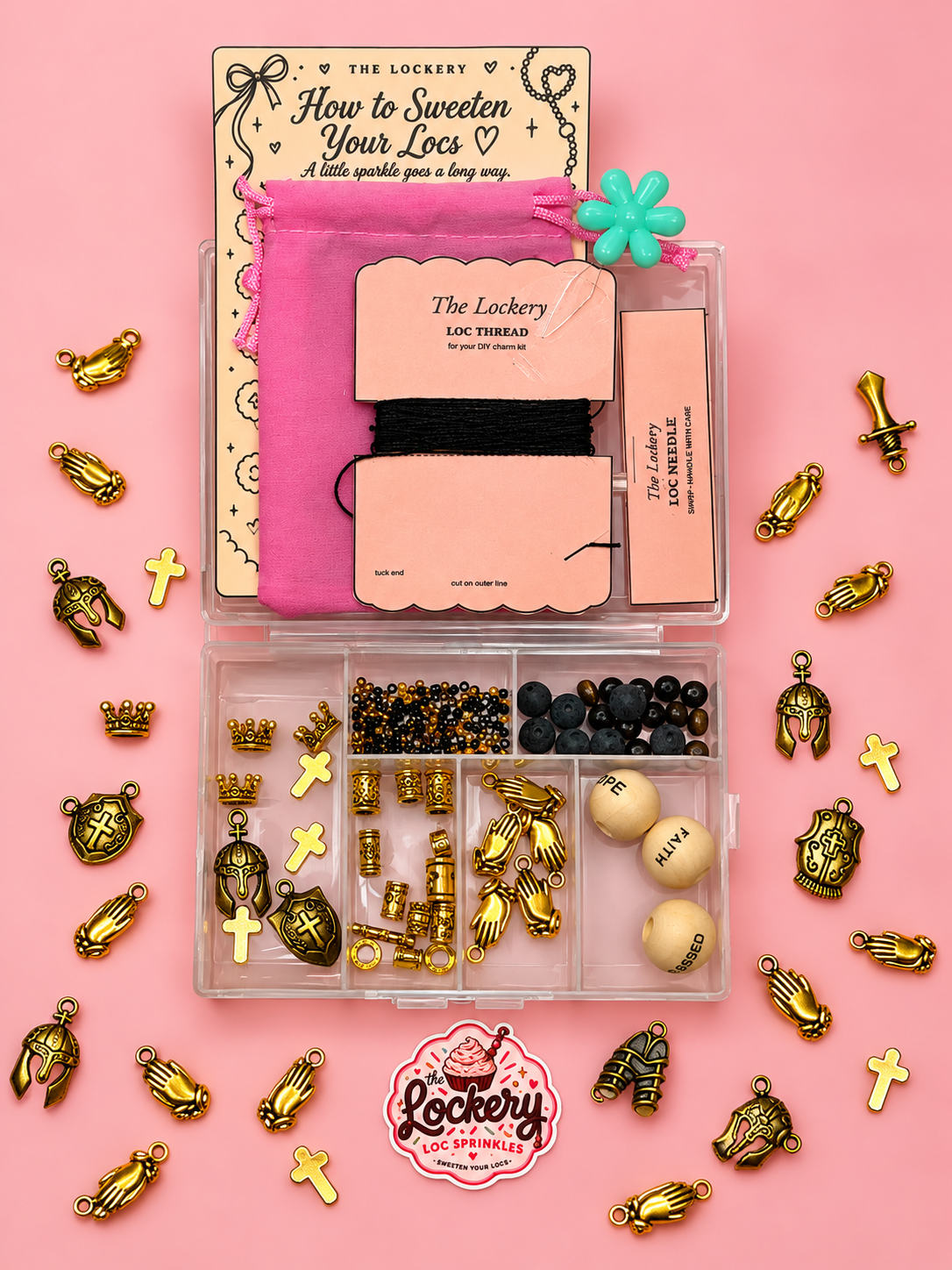 Chosen Sprinkle Kit with gold faith inspired charms and black beads